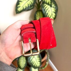 Red Suede Belt with Gold Buckle
